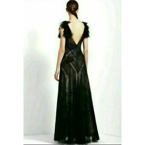 NWT BCBGMAXAZRIA DRESS TULLE GOWN ILLUSION LACE V-NECK SIZE 2 WOMENS 2 NWT - Picture 3 of 12